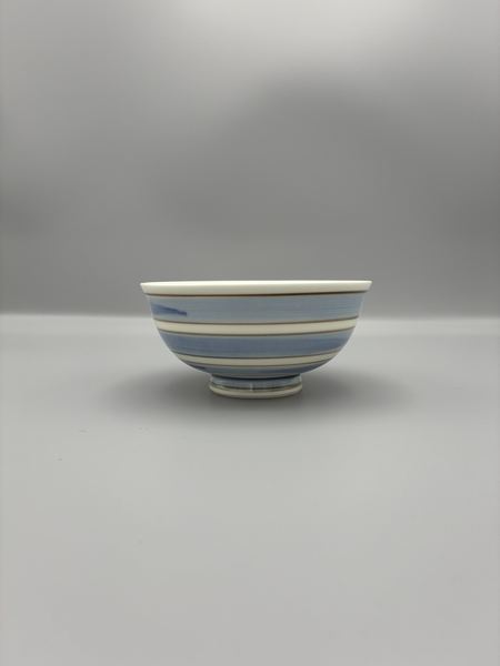 茶碗　青と茶のストライプ柄　飯碗