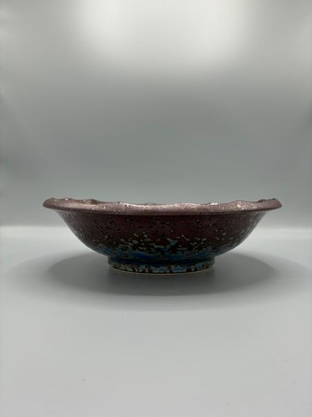 深皿　盛り皿　オーバル鉢　螺旋　藍　青　窯変