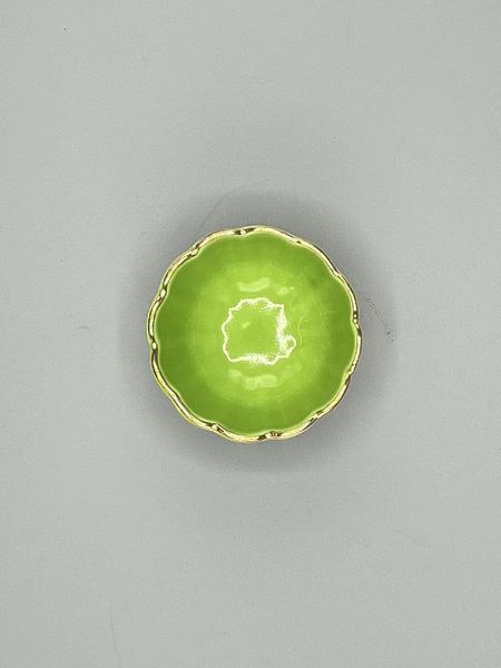 小鉢　緑　菊　金縁　足付き（3枚目）